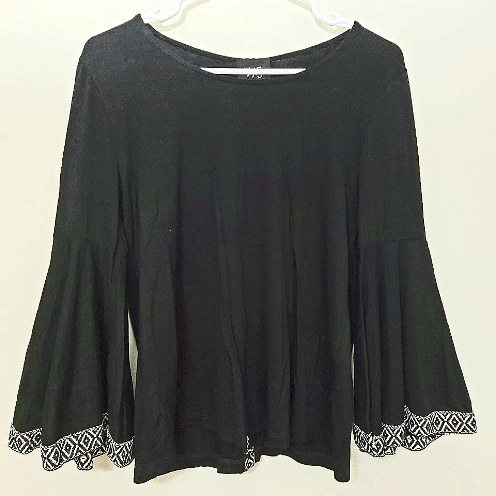 W5 Black Loose Fit Flare Long Sleeve Tunic Top Size S